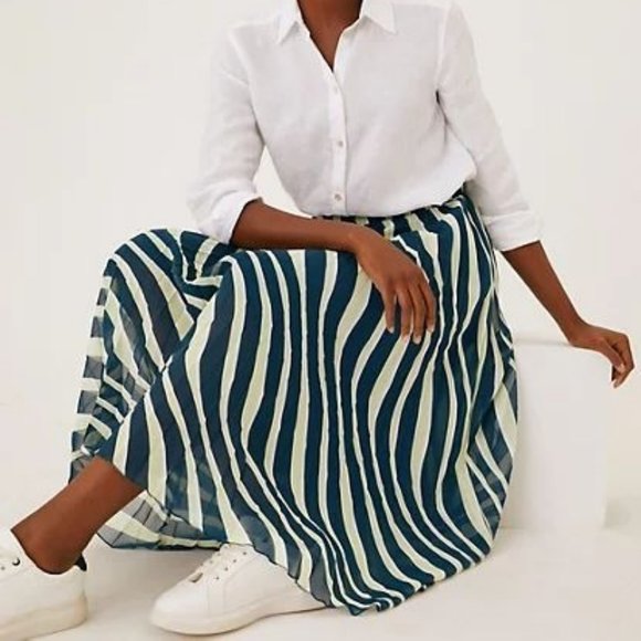 M&S Collection Striped Pleated Midi Skirt *NWT* – Size US 8 Tall - Picture 1 of 16